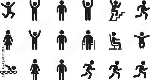 Set of stick figure icons depicting various human activities vector illustration