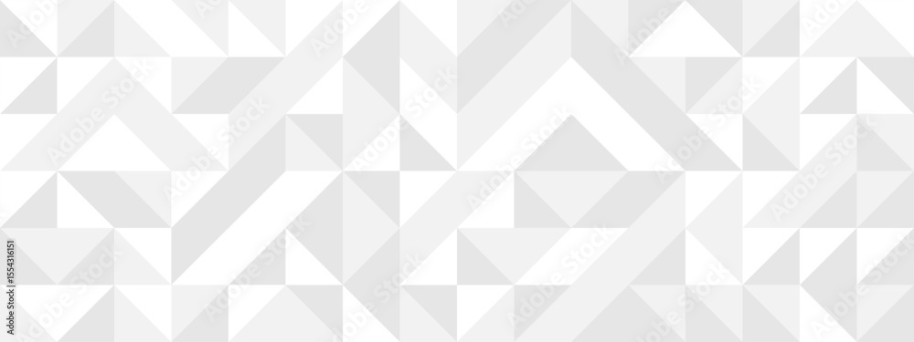 White seamless background of triangles in modern style, flat vector illustration. Cover of gray geometric shapes in retro texture for web design or postcard.