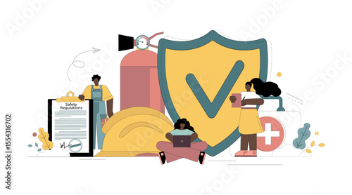 OSHA Concept. Occupational Safety and Health. A service that protects an employee from health and safety hazards at work.eps