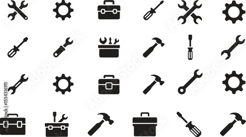 Tools icons set. Hammer, wrench, screwdriver, gear vector illustration isolate on white background