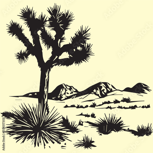tropical dessert landscape silhouette vector black and white for print in high quality 