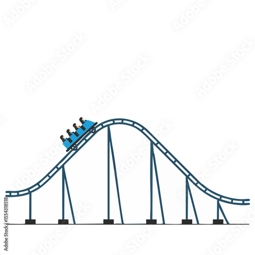 Roller Coaster Track with Cart Going Down, Flat Illustration
