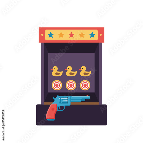 Shooting Gallery with Targets and Toy Gun, Flat Icon