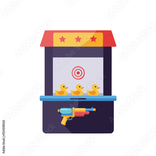Shooting Gallery with Targets and Toy Gun, Flat Icon