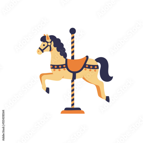 Carousel Horse with Pole and Saddle, Flat Icon