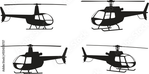 Silhouette helicopter set. Aviation, transport, rescue, aircraft vector illustration isolate on white background 