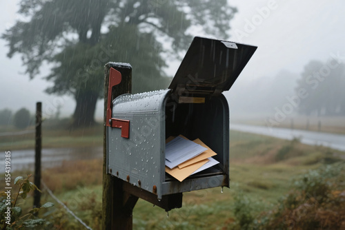 mailbox on the road  in the rain