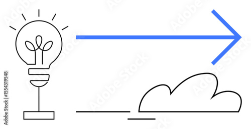 Light bulb with a sprouting plant signifies growth and creativity a blue arrow symbolizes direction and forward momentum a cloud for expansion and innovation. Ideal for innovation, creativity