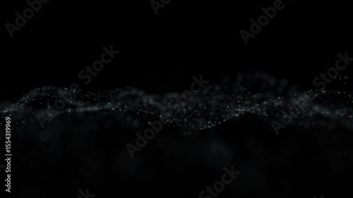 Dotted flickering waves particles loop rotation on black copy space background.