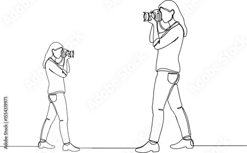 One-Line Vector of a Female Photographer in Action – Capturing the Moment with Style
