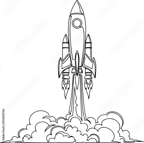 One-Line Vector of a Rocket Launching with Thick Smoke – Minimalist Power in Motion