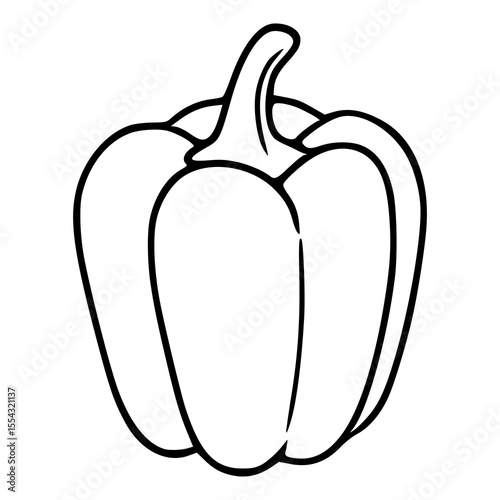 A vector illustration of a bell pepper, characterized by its bold black outline and simplified, cartoonish style, ideal for culinary designs or childrens books.