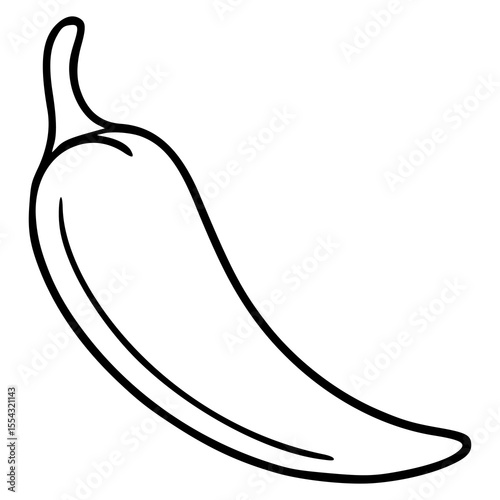 A vector illustration of a single chili pepper, depicted in a bold, hand-drawn style with a clean, minimalist aesthetic, featuring a curved, elongated shape and a defined stem.