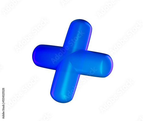 3D Blue plus sign with a glossy, gradient finish, featuring smooth, rounded edges. 3D Illustration