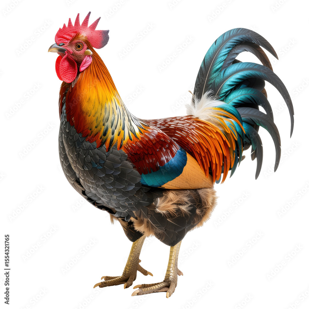 Fototapeta premium Rooster illustration representing farm bird and morning wake-up call, isolated on white background