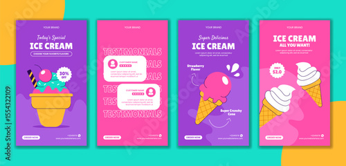 Delicious Ice Cream Promo Illustration for Social Media Stories Templates in Cartoon Design