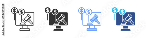Auction Multi Style Icon Set Vector 