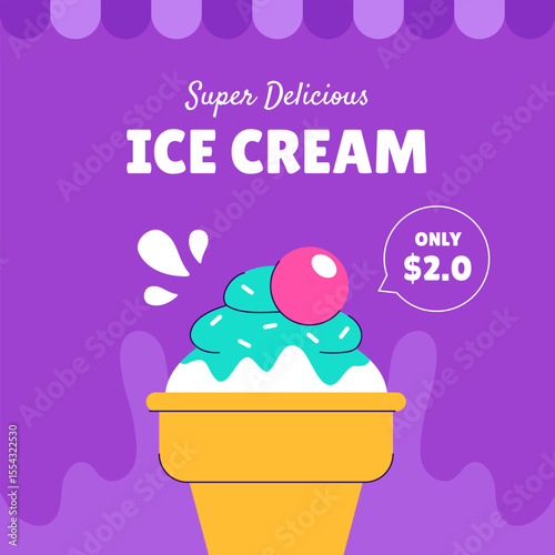 Today's Ice Cream Delight Social Media Template in Hand-Drawn Style Illustration