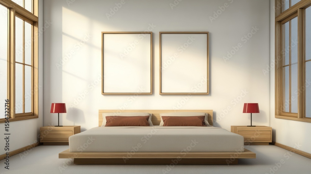 Fototapeta premium Modern bedroom interior with a simple and elegant design.