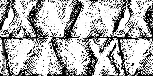 Seamless ancient rune glyphs pattern in black and white for retro design