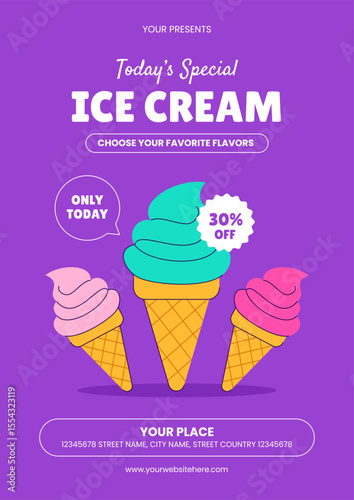 Hand Drawn Ice Cream Dessert Social Media Flyer Template Illustration in Flat Style