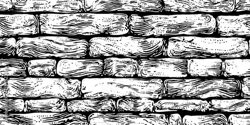 Seamless black and white brickwork pattern design for decorative use
