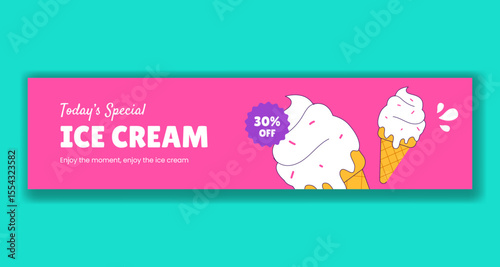 Ice Cream Specials Advertising  Design for Social Media in Cute Cartoon Background
