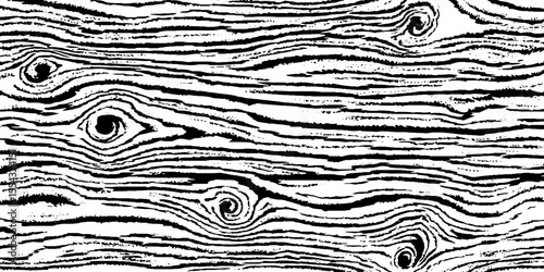 Flowing wood grain lines seamless pattern in black and white for design