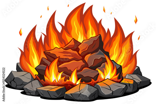 vector of Burning coal isolated on white background. which is also used for heat for cooking.