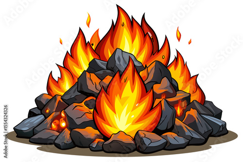 vector of Burning coal isolated on white background. which is also used for heat for cooking.