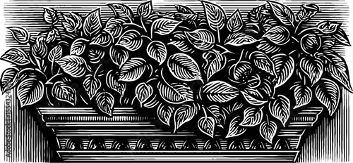 Overflowing foliage on hanging garden balcony for retro design