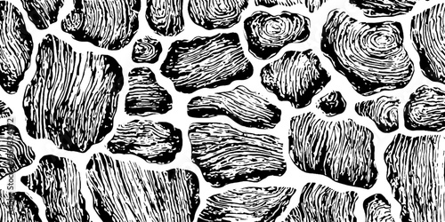 Irregular cobblestone paving pattern black and white design for decorative surfaces