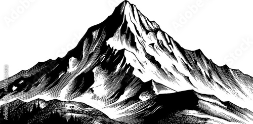 Abstract mountain scenes with stepped planes in vintage hand drawn style