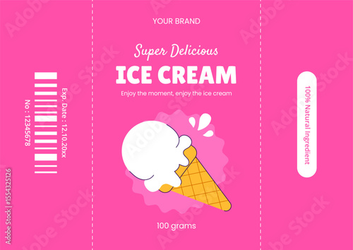 Flat Style Ice Cream Social Media Label Product Illustration Featuring Sweet Summer Desserts