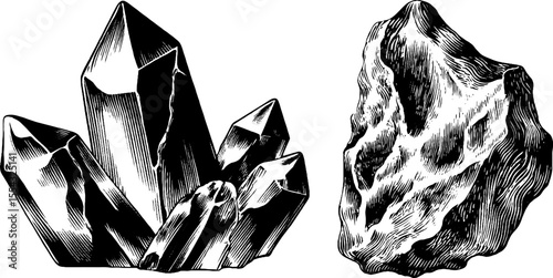 Set of angular crystal shards and fractured rock design for artistic projects