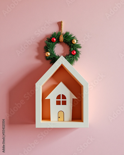 Cozy Home Decor Display Featuring Decorative Wreath on Pink Background