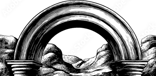 Vintage engraved arch with fractured circle and tapering design for artistic decoration