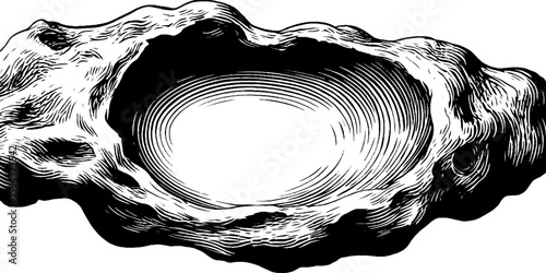 Asteroid fragment and crater pockmark engraving for retro design projects