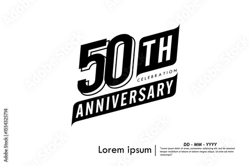 50th years anniversary celebration emblem. congratulations anniversary black logo badge isolated with ribbons on white background. vector illustration template design for web banner.	
