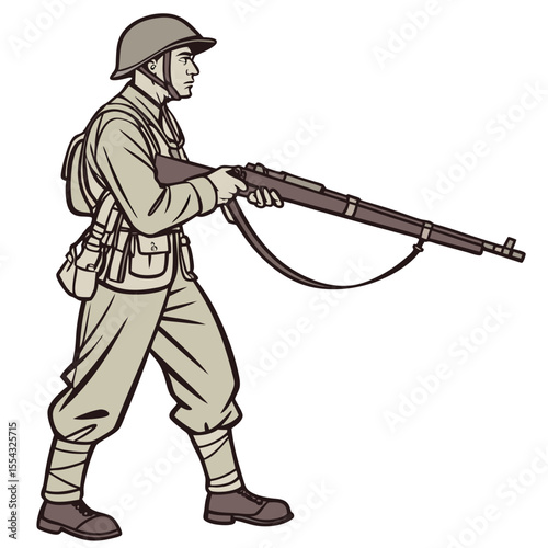 World War II Soldier Illustration  A Detailed Depiction of a Combatant in Action