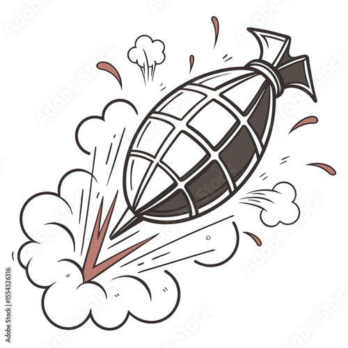 Explosive Hand Drawn Grenades Retro Comic Style Illustration of a Grenade in Action
