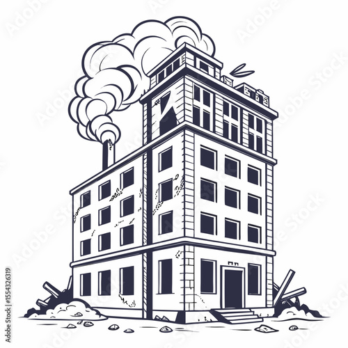 Ruined Industrial Building A Post-Apocalyptic Cityscape Illustration