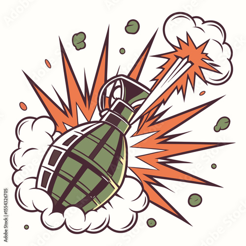 Retro Pop Art Hand Grenade Explosion A Vintage Illustration of Warfare and Destruction