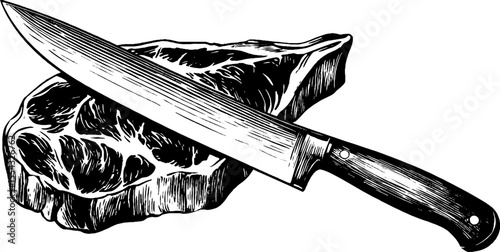 Vintage butcher knife and meat cut illustration for culinary design projects