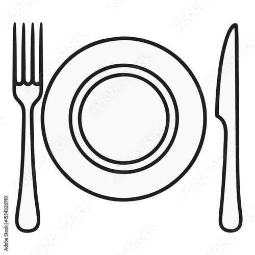 Silhouette image of spoon and fork on white background