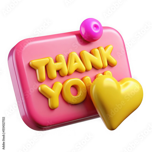 3d thank you card with heart and bubble isolated on transparent background