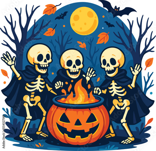 "Spooky Pumpkin Skull Illustration – Halloween Jack O’Lantern Art"
