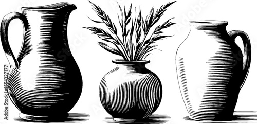 Minimalist ceramic jug and vase set with unique patterns for decorative design
