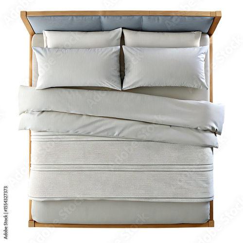 Top view made bed isolated on a white background png ai generated