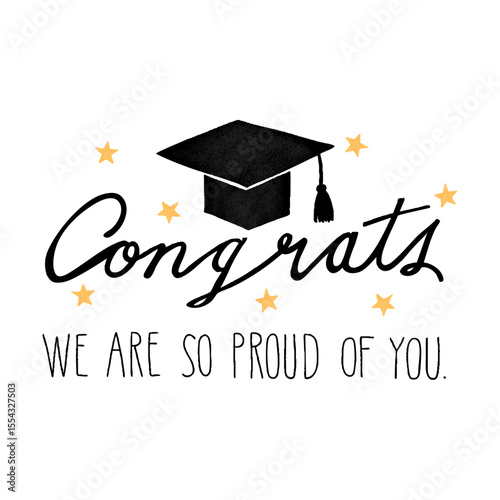 Illustration with calligraphic inscription. Congratulations. You did it!